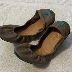 Tieks Brown Leather Flats with Teal Accents